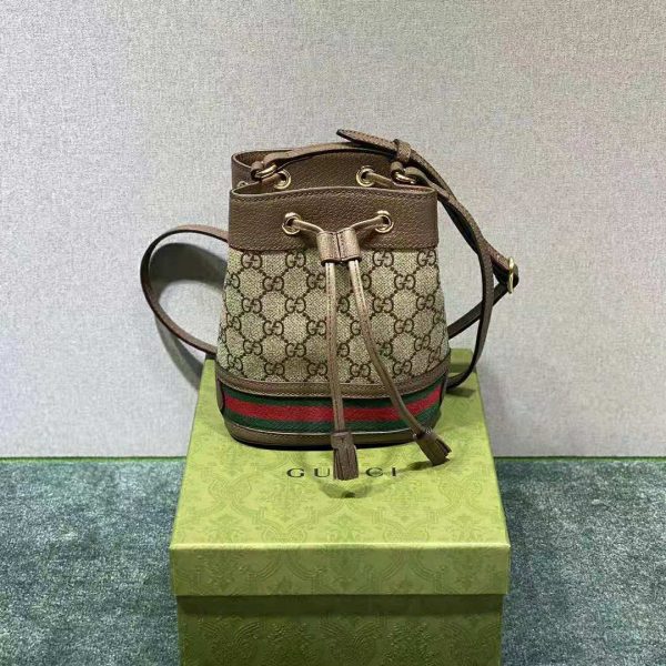 Gucci Women Ophidia Mini GG Bucket Bag Beige and Ebony GG Supreme Canvas (8)