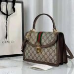 Gucci Women Ophidia Small Top Handle Bag with Web Beige GG Supreme Canvas - Image 4
