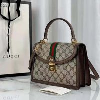 Gucci Women Ophidia Small Top Handle Bag with Web Beige GG Supreme Canvas