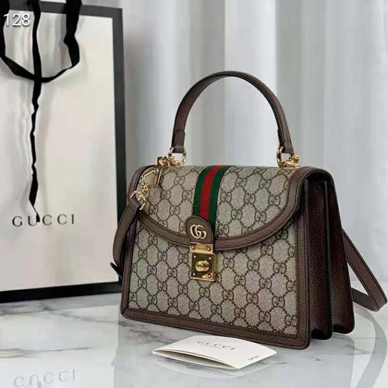Gucci Women Ophidia Small Top Handle Bag with Web Beige GG Supreme ...