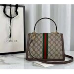 Gucci Women Ophidia Small Top Handle Bag with Web Beige GG Supreme Canvas - Image 5