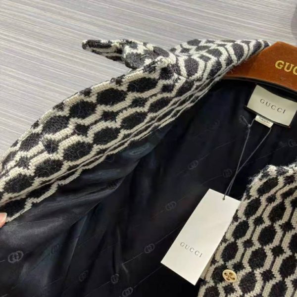 Gucci Women Optical Tweed Jacket Wool Black and Ivory Optical Tweed Point Collar (12)