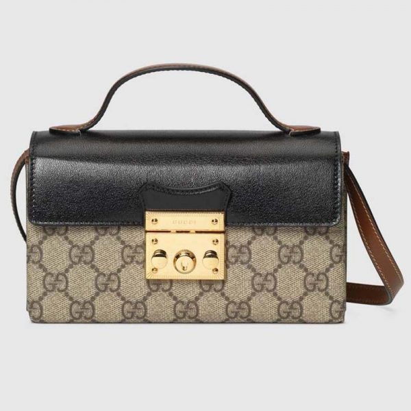 Gucci Women Padlock Mini Bag Beige and Ebony GG Supreme Canvas