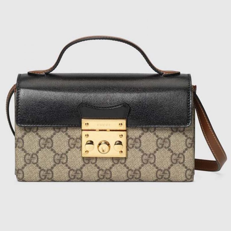 Gucci Women Padlock Mini Bag Beige and Ebony GG Supreme Canvas LULUX