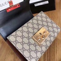 Gucci Women Padlock Small GG Shoulder Bag Beige/Ebony GG Supreme Canvas