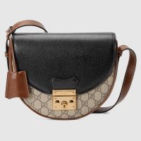 Gucci Women Padlock Small Shoulder Bag Beige and Ebony GG Supreme Canvas