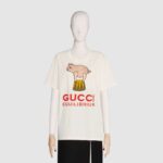 Gucci Men Piglet Patch Oversize T-Shirt Cotton Jersey Crewneck Oversize Fit-White - Imagen 11