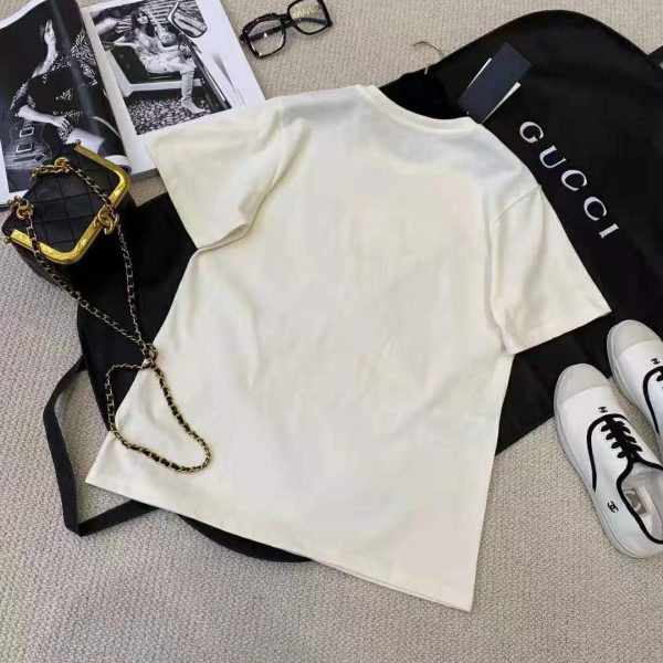 Gucci Women Piglet Patch Oversize T-Shirt Cotton Jersey Crewneck Oversize Fit-White (5)