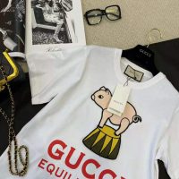 Gucci Women Piglet Patch Oversize T-Shirt Cotton Jersey Crewneck Oversize Fit-White