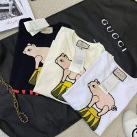 Gucci Women Piglet Patch Oversize T-Shirt Cotton Jersey Crewneck Oversize Fit-White