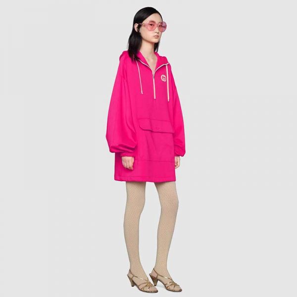 Gucci Women Polyester Jersey Hooded Sweatshirt Interlocking G Fixed Hood-Pink (2)