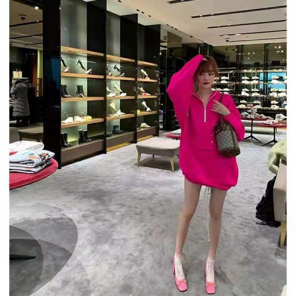 Gucci Women Polyester Jersey Hooded Sweatshirt Interlocking G Fixed Hood-Pink (3)
