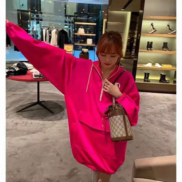 Gucci Women Polyester Jersey Hooded Sweatshirt Interlocking G Fixed Hood-Pink (4)