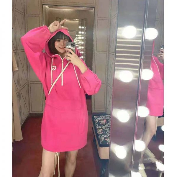 Gucci Women Polyester Jersey Hooded Sweatshirt Interlocking G Fixed Hood-Pink (5)