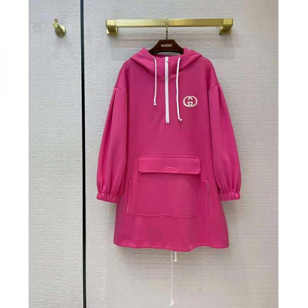 Gucci Women Polyester Jersey Hooded Sweatshirt Interlocking G Fixed Hood-Pink (7)