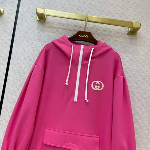 Gucci Women Polyester Jersey Hooded Sweatshirt Interlocking G Fixed Hood-Pink (8)