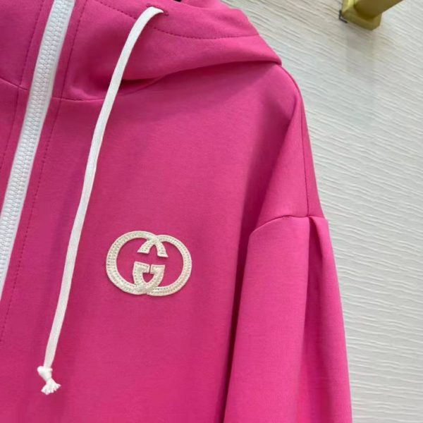 Gucci Women Polyester Jersey Hooded Sweatshirt Interlocking G Fixed Hood-Pink (9)