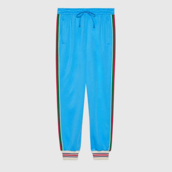 Gucci Women Technical Jersey Jogging Pant with Web Interlocking G-Blue