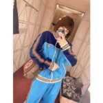 Gucci Women Technical Jersey Zip-Up Jacket with Web Interlocking G-Blue - Image 12