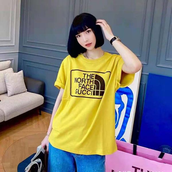Gucci Women The North Face x Gucci Oversize T-Shirt Cotton Jersey Crewneck-Yellow