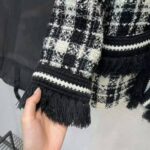 Gucci Women Tweed Jacket Ivory and Black Check Tweed Black Ribbon Wool - Image 8