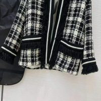 Gucci Women Tweed Jacket Ivory and Black Check Tweed Black Ribbon Wool