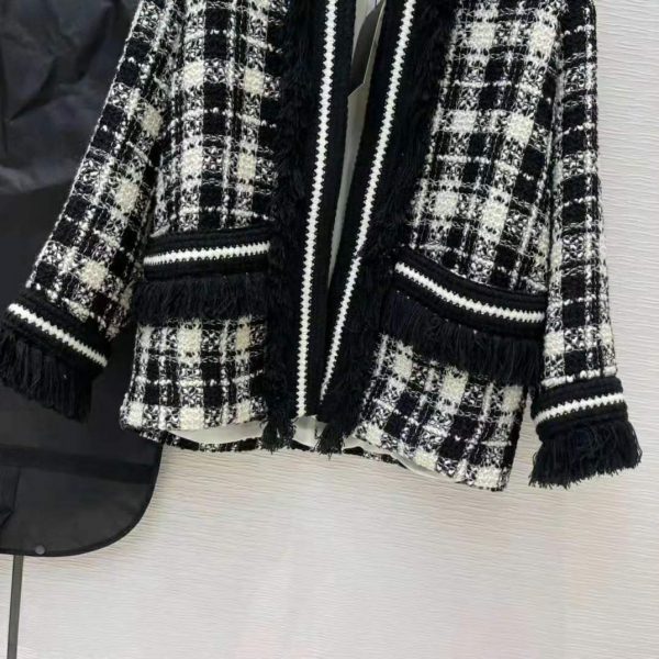 Gucci Women Tweed Jacket Ivory and Black Check Tweed Black Ribbon Wool (13)