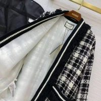 Gucci Women Tweed Jacket Ivory and Black Check Tweed Black Ribbon Wool