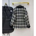 Gucci Women Tweed Jacket Ivory and Black Check Tweed Black Ribbon Wool - Image 3