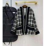 Gucci Women Tweed Jacket Ivory and Black Check Tweed Black Ribbon Wool - Image 2