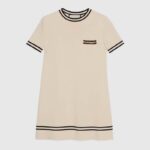 Gucci Women Wool Dress with Contrast Black Trim Front Pocket