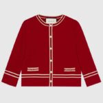 Chaqueta de lana Gucci para mujer con ribete en contraste, bolsillos de ojal y cuello redondo - Rojo