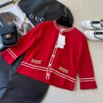 Gucci Women Wool Jacket with Contrast Trim Besom Pockets Crew Neck-Red - Imagen 2