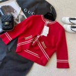 Gucci Women Wool Jacket with Contrast Trim Besom Pockets Crew Neck-Red - Imagen 3