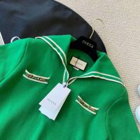 Gucci Women Wool Polo Shirt with Contrast Trim Front Pockets Button-Through Placket