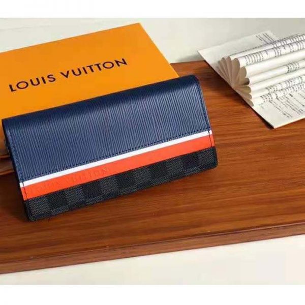 Louis Vuitton LV Unisex Brazza Wallet Navy Blue Epi Leather Damier Graphite Coated Canvas (2)