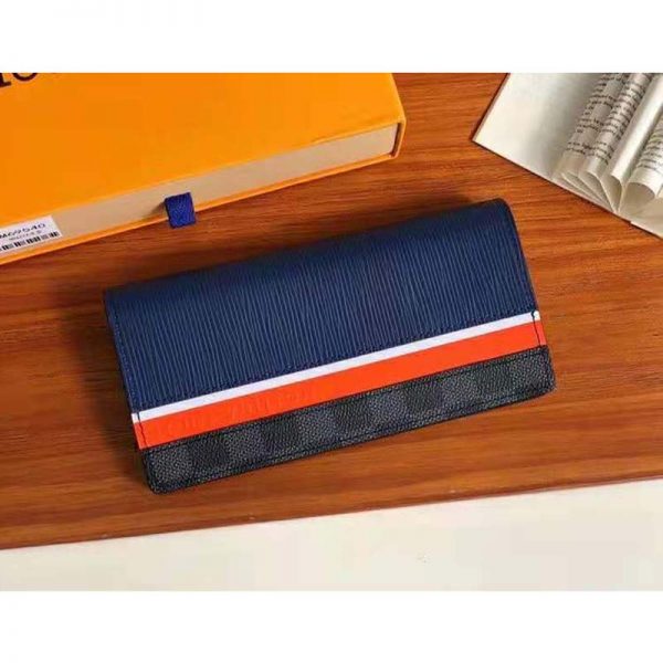 Louis Vuitton LV Unisex Brazza Wallet Navy Blue Epi Leather Damier Graphite Coated Canvas (3)