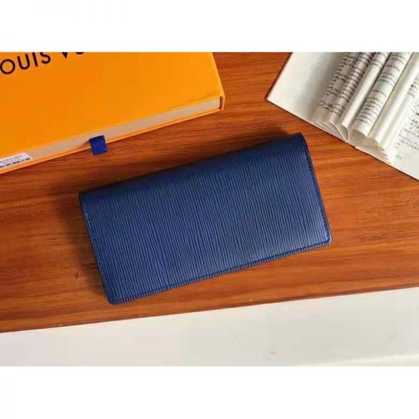 Louis Vuitton LV Unisex Brazza Wallet Navy Blue Epi Leather Damier Graphite Coated Canvas (4)