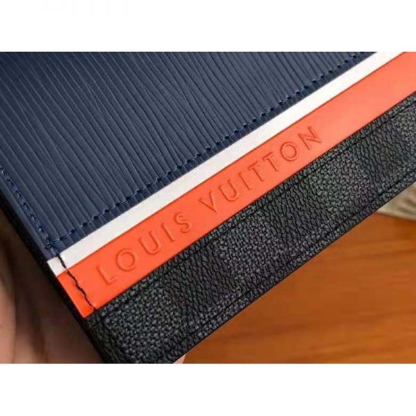 Louis Vuitton LV Unisex Brazza Wallet Navy Blue Epi Leather Damier Graphite Coated Canvas (5)