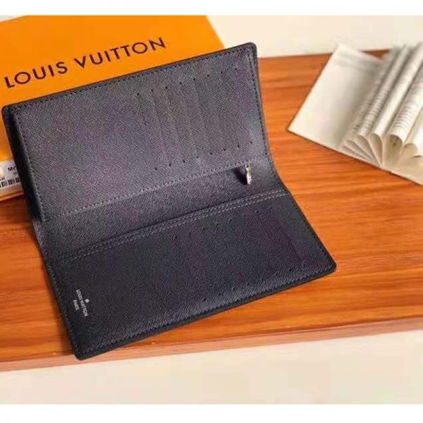 Louis Vuitton LV Unisex Brazza Wallet Navy Blue Epi Leather Damier Graphite Coated Canvas (8)
