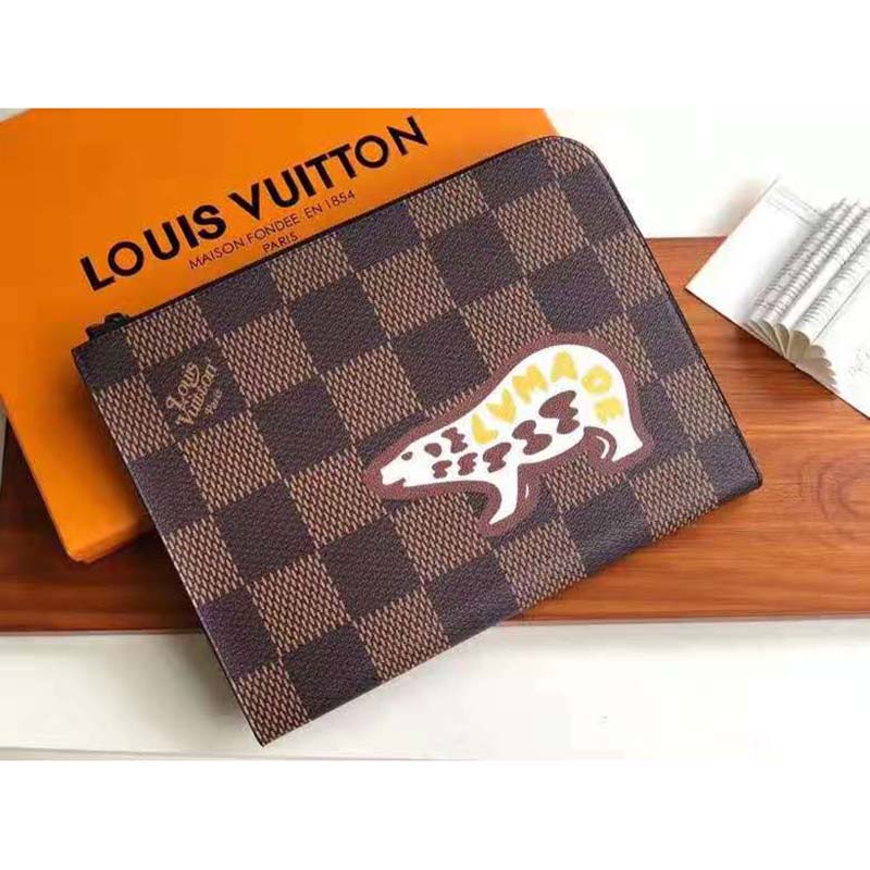 LV LV Unisex Pochette Jour GM Giant Damier Ebene Coated Canvas in 2023