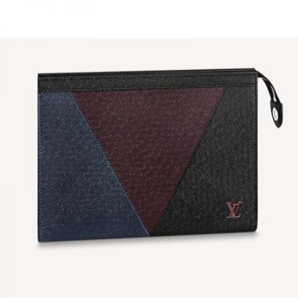 Louis Vuitton LV Unisex Pochette Voyage Burgundy Black and Navy Blue Taiga Leather