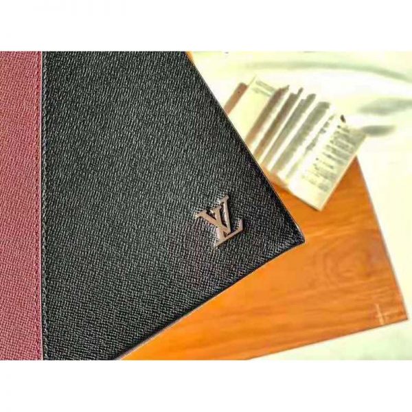 Louis Vuitton LV Unisex Pochette Voyage Burgundy Black and Navy Blue Taiga Leather (7)
