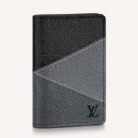 Louis Vuitton LV Unisex Pocket Organizer Gray Monochrome Taiga Leather-Navy