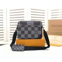 Louis Vuitton LV Unisex Trio Messenger Bag Gray Damier Graphite 3D Coated Canvas