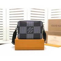 Louis Vuitton LV Unisex Trio Messenger Bag Gray Damier Graphite 3D Coated Canvas