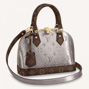 Louis Vuitton LV Women Alma BB Handbag Monogram Canvas Vernis Leather-Silver