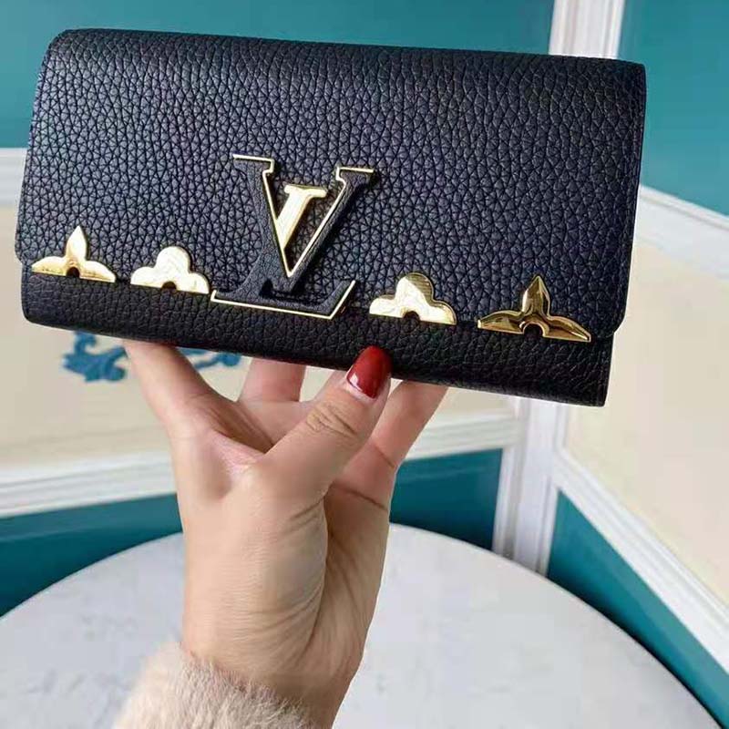 Louis Vuitton Black Taurillon Leather Capucines Flower Wallet - Yoogi's  Closet