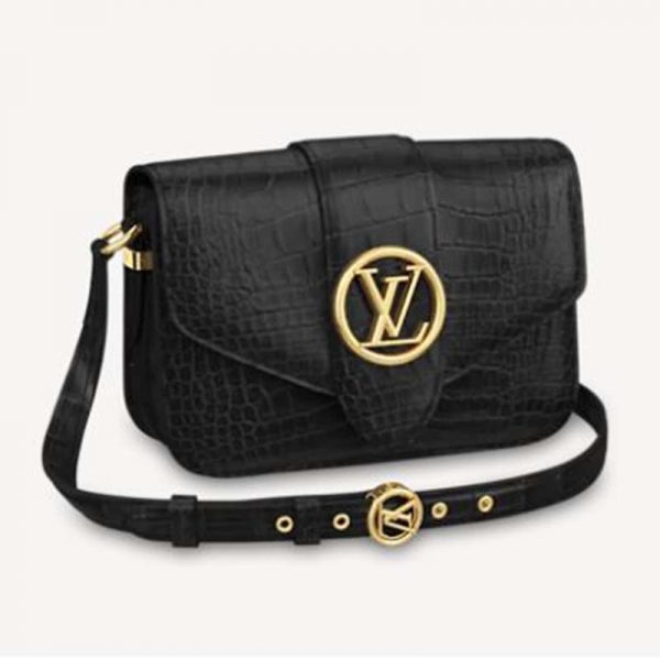 Louis Vuitton LV Women LV Pont 9 Shoulder Bag Crocodilian Alligator Leather-Black