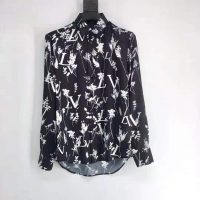 Louis Vuitton LV Women LV Printed Leaf Regular Long-Sleeved Silk Shirt